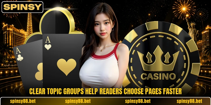 Clear topic groups help readers choose pages faster Clear topic groups help readers choose pages faster
