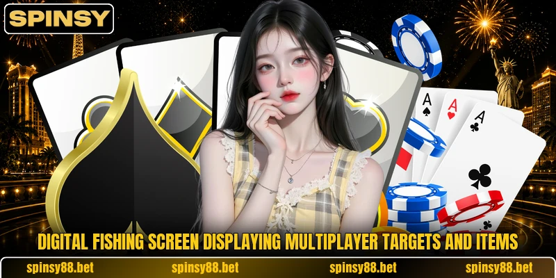 Digital fishing screen displaying multiplayer targets and items