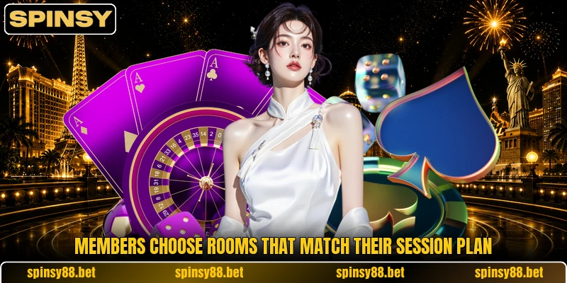Members choose rooms that match their session plan Members choose rooms that match their session plan