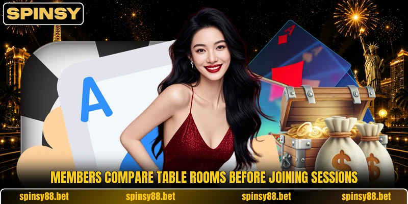 Members compare table rooms before joining sessions Members compare table rooms before joining sessions