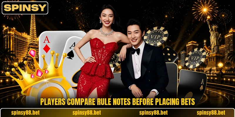 Players compare rule notes before placing bets Players compare rule notes before placing bets