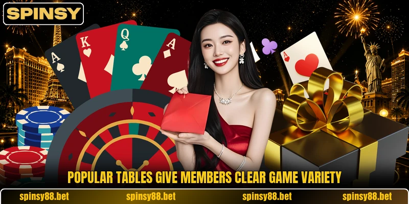 Popular tables give members clear game variety Popular tables give members clear game variety
