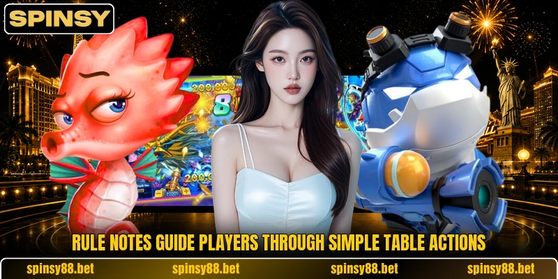 Rule notes guide players through simple table actions Rule notes guide players through simple table actions